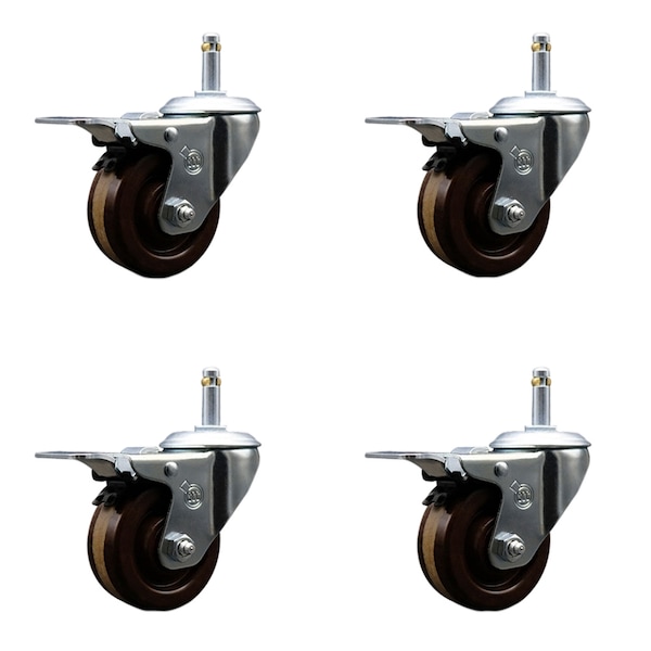 Service Caster 4'' High Temp Phenolic Swivel 7/16'' Stem Caster Set with Total Lock Brake, 4PK SCC-GRTTL20S414-PHRHT-716138-4 - main